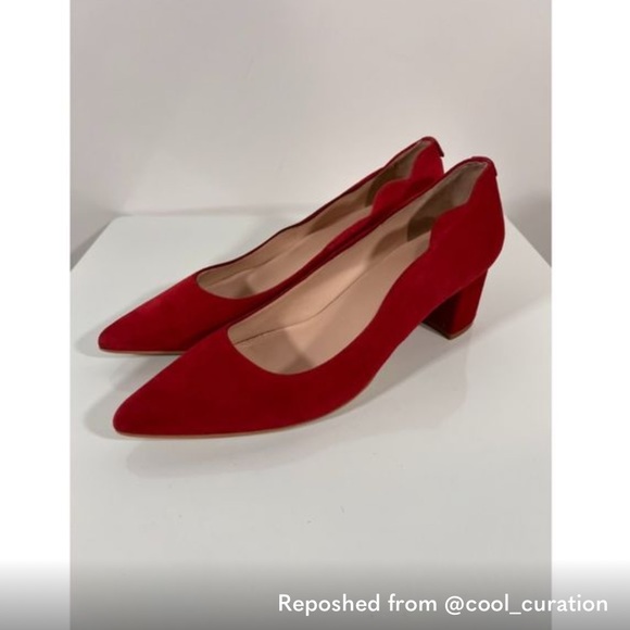 Kate Spade Red Suede Mindie Scalloped Block Heel Pumps Women's Size 8M - Picture 9 of 11